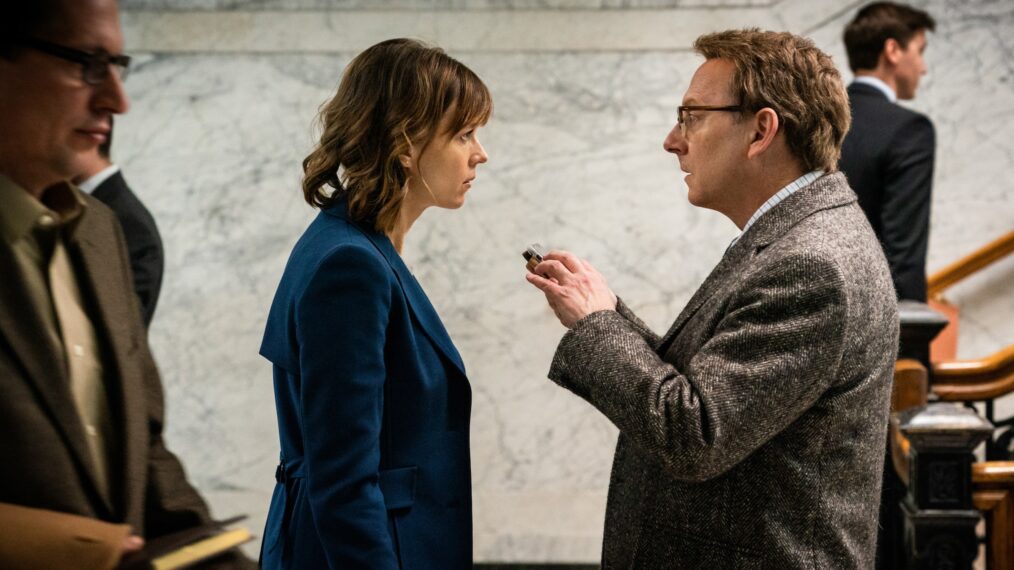 Katja Herbers as Kristen Bouchard and Michael Emerson as Leland Townsend in 'Evil' Season 1 Episode 1 