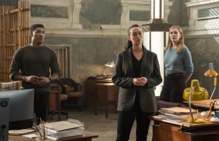 Carter Redwood as Special Agent Andre Raines, Vinessa Vidotto as Special Agent Cameron Vo, and Eva-Jane Willis as Europol Agent Megan “Smitty” Garretson in 'FBI: International' Season 3 Episode 10 