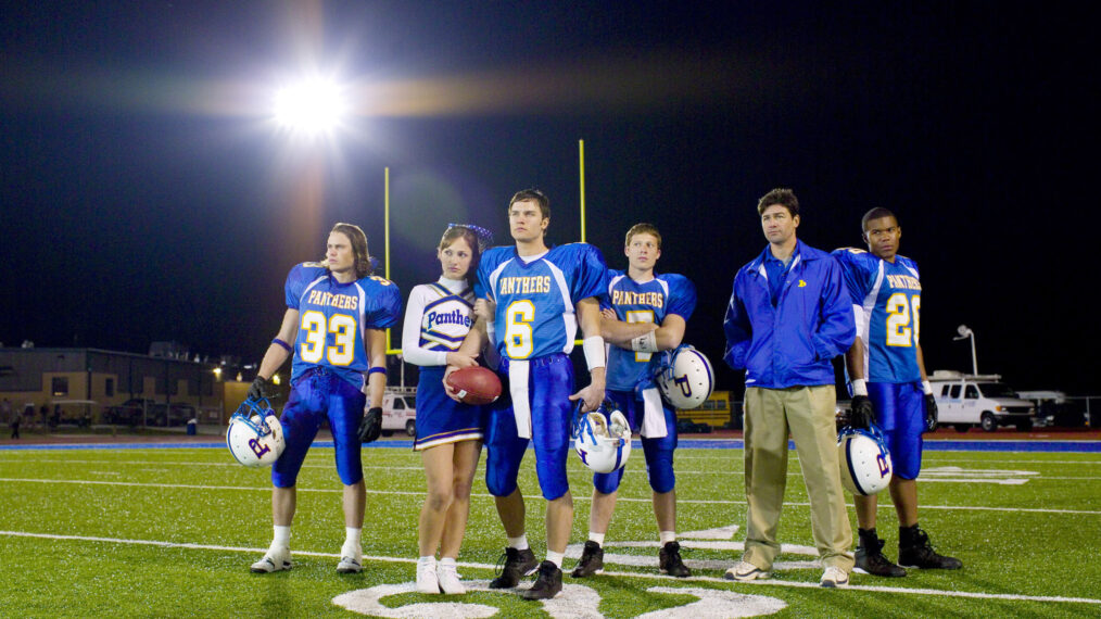 'FRIDAY NIGHT LIGHTS,' Taylor Kitsch as Tim Riggins, Minka Kelly as Lyla Garrity, Scott Porter as Jason Street, Zach Gilford as Matt Saracen, Kyle Chandler as Eric Taylor, Gaius Charles as Smash Williams, 'Pilot', 2006-2011