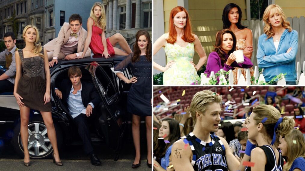 Marcia Cross as Bree Van de Kamp, Eva Longoria as Gabrielle Solis, Teri Hatcher as Susan Mayer, and Felicity Huffman as Lynette Scavo in 'Desperate Housewives', Chad Michael Murray as Lucas Scott and Hilarie Burton as Peyton Sawyer in 'One Tree Hill', and Penn Badgley as Dan Humphrey, Ed Westwick as Chuck Bass, Taylor Momsen as Jenny Humphrey, Blake Lively as Serena van der Woodsen, Chace Crawford as Nate Archibald, and Leighton Meester as Blair Waldorf in 'Gossip Girl'