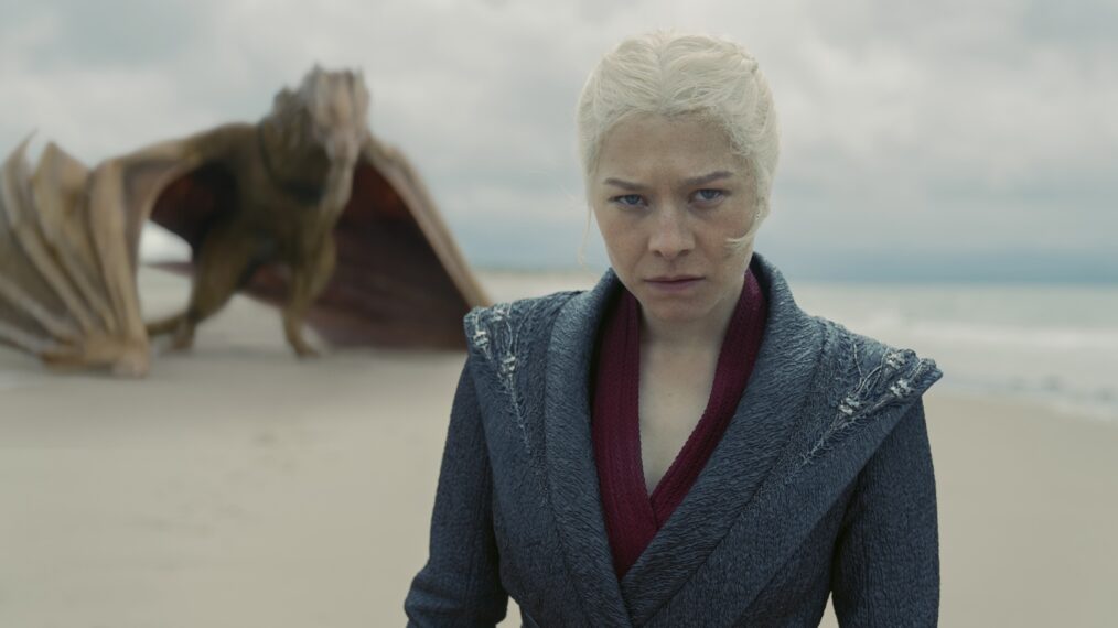 Emma D'Arcy as Rhaenyra with dragon Syrax in 'House of the Dragon' Season 2 Episode 7 - 'The Red Sowing'