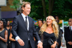John Corbett and Sarah Jessica Parker on location for 'And Just Like That' on July 22, 2024 in New York City.