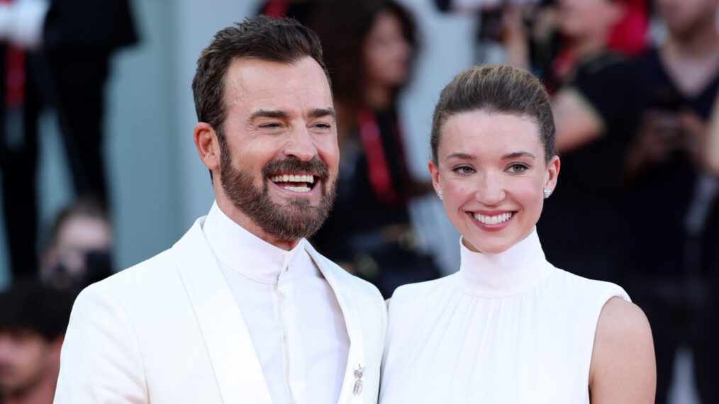 Justin Theroux and Nicole Brydon Bloom attend a red carpet for the movie 