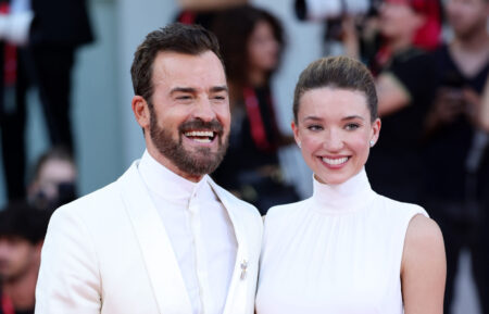 Justin Theroux and Nicole Brydon Bloom attend a red carpet for the movie 