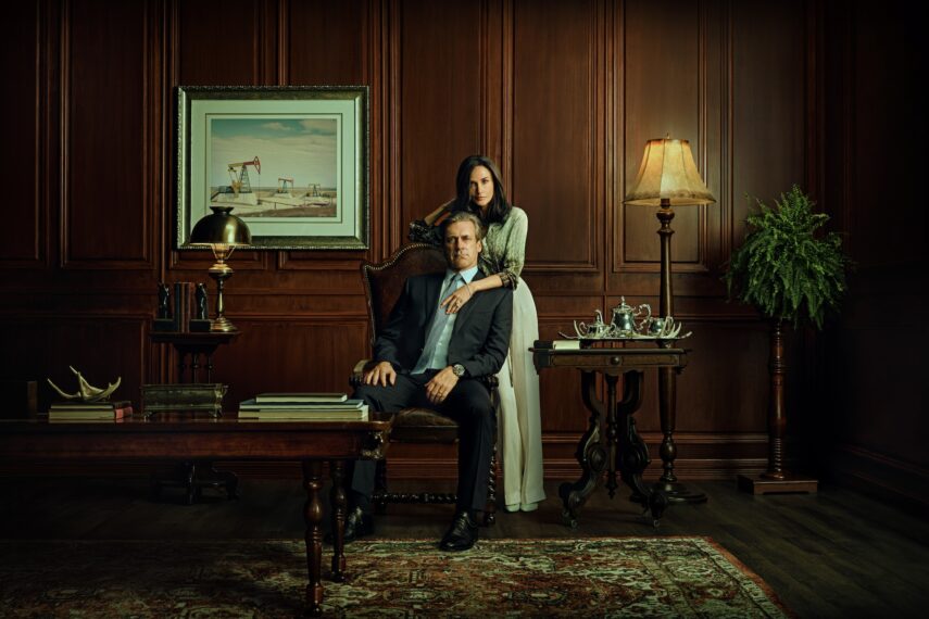 Jon Hamm as Monty Miller and Demi Moore as Cami Miller in season 1 of 'Landman'