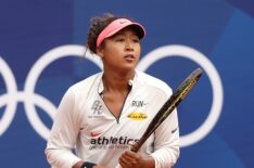 Naomi Osaka of Japan looks on during a training session on Court Simonne at Roland-Garros