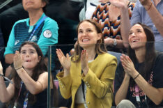 Natalie Portman is seen during the Artistic Gymnastics Women's Team Final on day four of the Olympic Games Paris 2024 at Bercy Arena on July 30, 2024 in Paris, France.