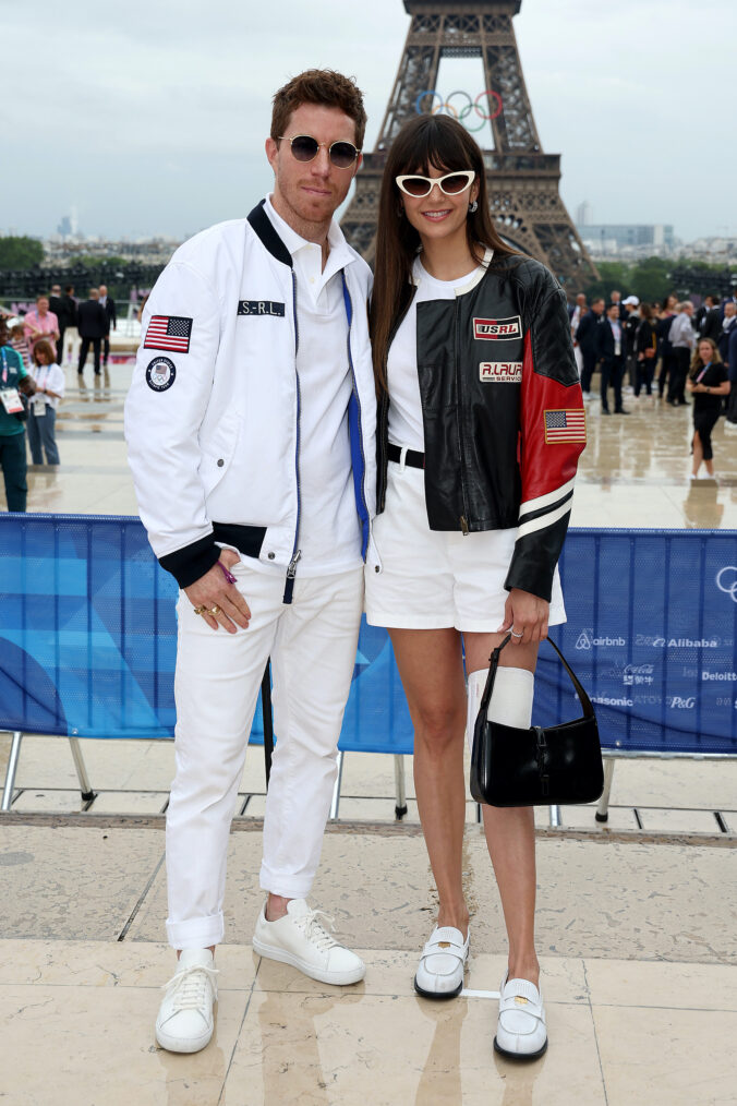 Shaun White and Nina Dobrev attend the red carpet ahead of the opening ceremony of the Olympic Games Paris 2024 on July 26, 2024 in Paris, France.