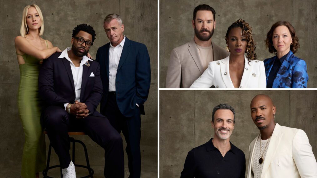 Jessy Schram, LaRoyce Hawkins, and David Eigenberg of One Chicago, Mark-Paul Gosselaar, Shanola Hampton, and Kelli Williams of 'Found,' and Reid Scott and Mehcad Brooks of 'Law & Order' at the Television Critics Association Summer Press Tour