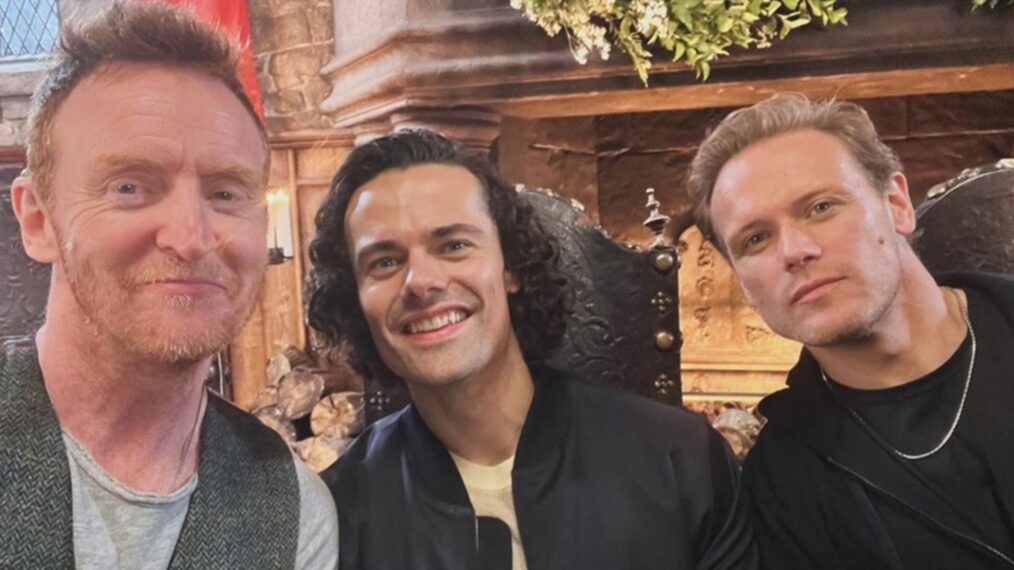 Tony Curran, Jamie Roy, and Sam Heughan behind the scenes of 'Outlander: Blood of My Blood'