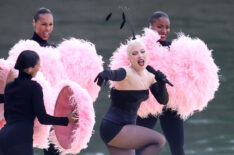 Lady Gaga rehearses prior the opening ceremony of the Olympic Games Paris 2024 on July 26, 2024 in Paris, France.