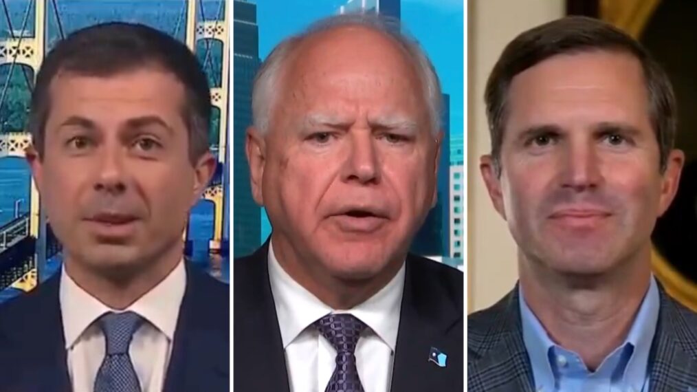 Sec. Pete Buttigieg on 'The Rachel Maddow Show' (L); Gov. Tim Walz on 'Morning Joe' (C); Gov. Andy Beshear on CNN (R)