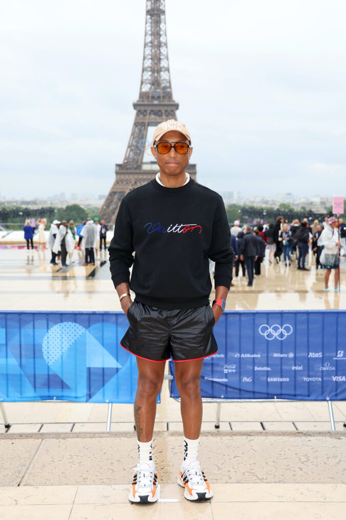 Pharrell Williams attends the red carpet ahead of the opening ceremony of the Olympic Games Paris 2024 on July 26, 2024 in Paris, France.