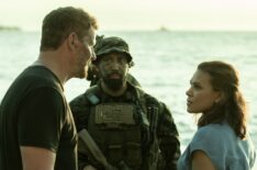 David Boreanaz as Jason Hayes, Neil Brown Jr. as Ray Perry and Toni Trucks as Lisa Davis in 'SEAL Team' Season 7 Episode 9 'The Sea and the Hills'