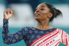 Simone Biles of Team United States competes in the floor exercise during the Artistic Gymnastics Women's Team Final on day four of the Olympic Games Paris 2024 at Bercy Arena on July 30, 2024 in Paris, France.