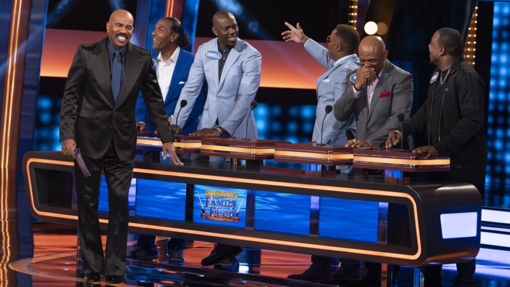 Steve Harvey, T.J. Houshmandzadeh, Terrell Owens, Andre Rison, Brian Mitchell, and LeSean McCoy on 'Celebrity Family Feud'