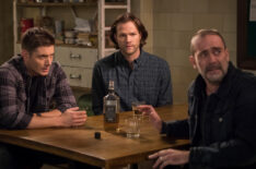 Jensen Ackles as Dean Winchester, Jared Padalecki as Sam Winchester, and Jeffrey Dean Morgan as John Winchester in Supernatural - 'Lebanon'