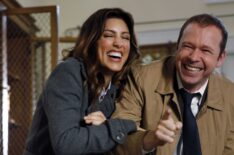 Jennifer Esposito and Donnie Wahlberg behind the scenes of Blue Bloods