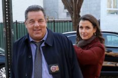 Steve Schirripa and Bridget Moynahan behind the scenes of Blue Bloods