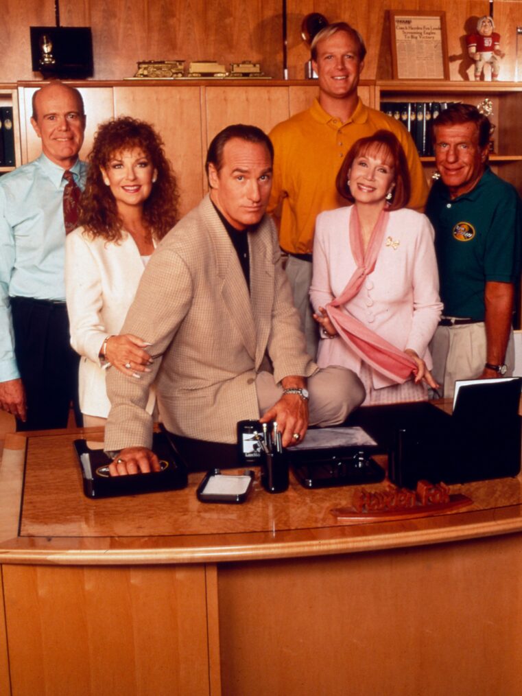 COACH, from left: Ken Kimmins, Shelley Fabares, Craig T. Nelson, Bill Fagerbakke, Katherine Helmond, Jerry Van Dyke, 1989-97. photo: ©ABC/courtesy Everett Collection