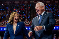 Democratic presidential candidate, U.S. Vice President Kamala Harris and Democratic vice presidential nominee Minnesota Gov. Tim Walz walk out on stage together during a campaign event on August 6, 2024 in Philadelphia, Pennsylvania. Harris ended weeks of speculation about who her running mate would be, selecting the 60 year old midwestern governor over other candidates.