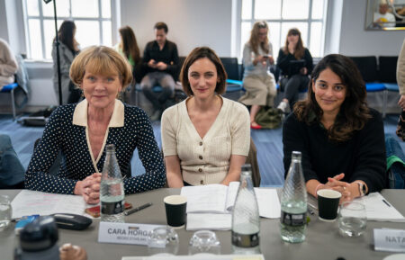 Samantha Bond (Judith Potts), Cara Horgan (Becks Starling), and Natalie Dew (DS Tanika Malik) at the readthrough of The Marlow Murder Club