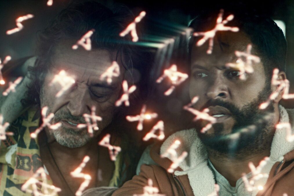 Ian McShane as Mr. Wednesday and Ricky Whittle as Shadow Moon in 'American Gods' Season 3 Episode 1 - 'A Winter's Tale'