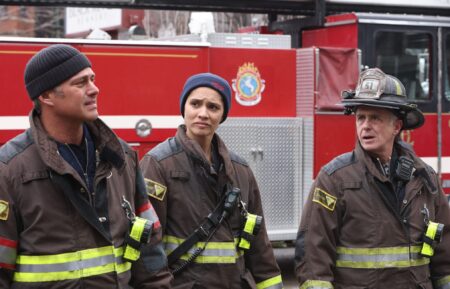 Taylor Kinney as Kelly Severide, Miranda Rae Mayo as Stella Kidd, David Eigenberg as Christopher Herrmann in 'Chicago Fire' Season 12 Episode 8 