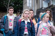 Dylan Llewellyn, Saoirse-Monica Jackson, Jamie-Lee O'Donnell, Nicola Coughlan, Louisa Harland in Derry Girls - 'Across the Barricade'