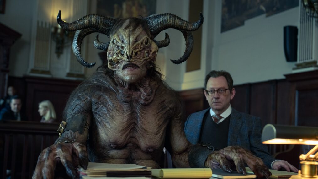 Fedor Steer as the Stick Demon and Michael Emerson as Leland Townsend in 'Evil' Season 4 Episode 12 