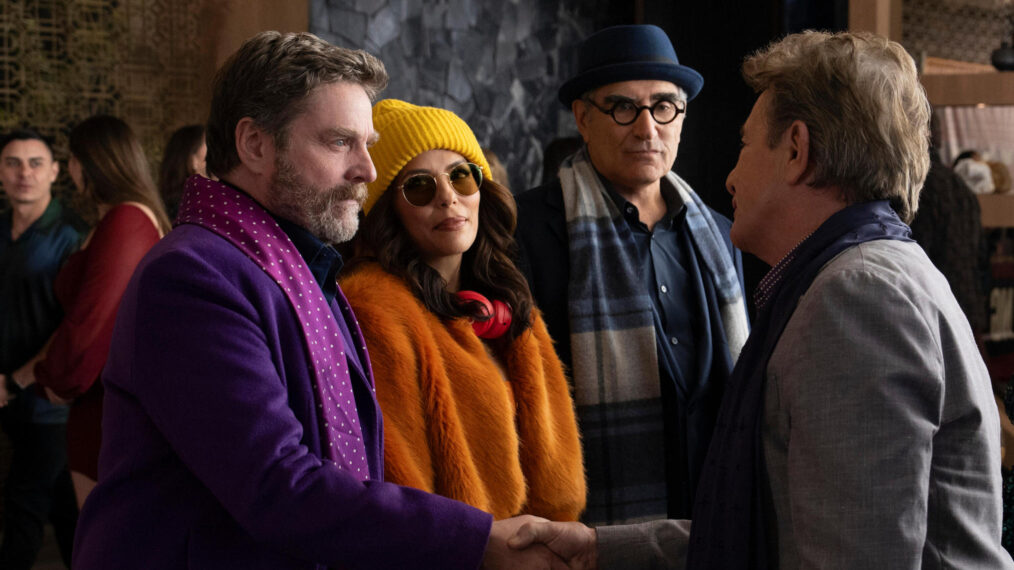 Zach Galifianakis, Eva Longoria, Eugene Levy, and Martin Short in 'Only Murders in the Building' Season 4 Episode 1