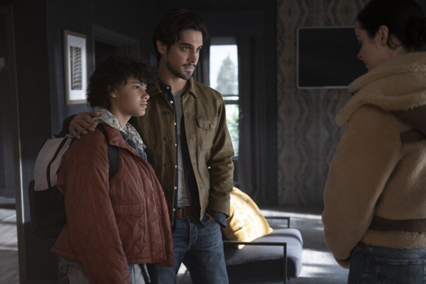 Krysten Ritter as Lucy, Avan Jogia as Jack, Zariella Langford as Charlie in the 'Orphan Black: Echoes' Season 1 finale