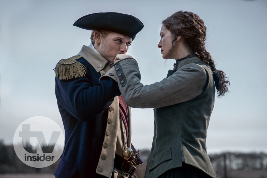 Sam Heughan as Jamie and Caitriona Balfe as Claire in 'Outlander' Season 7B