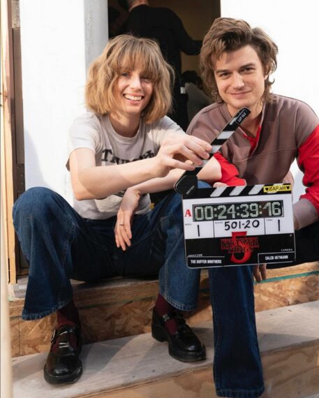 Maya Hawke and Joe Keery behind the scenes of 'Stranger Things' Season 5