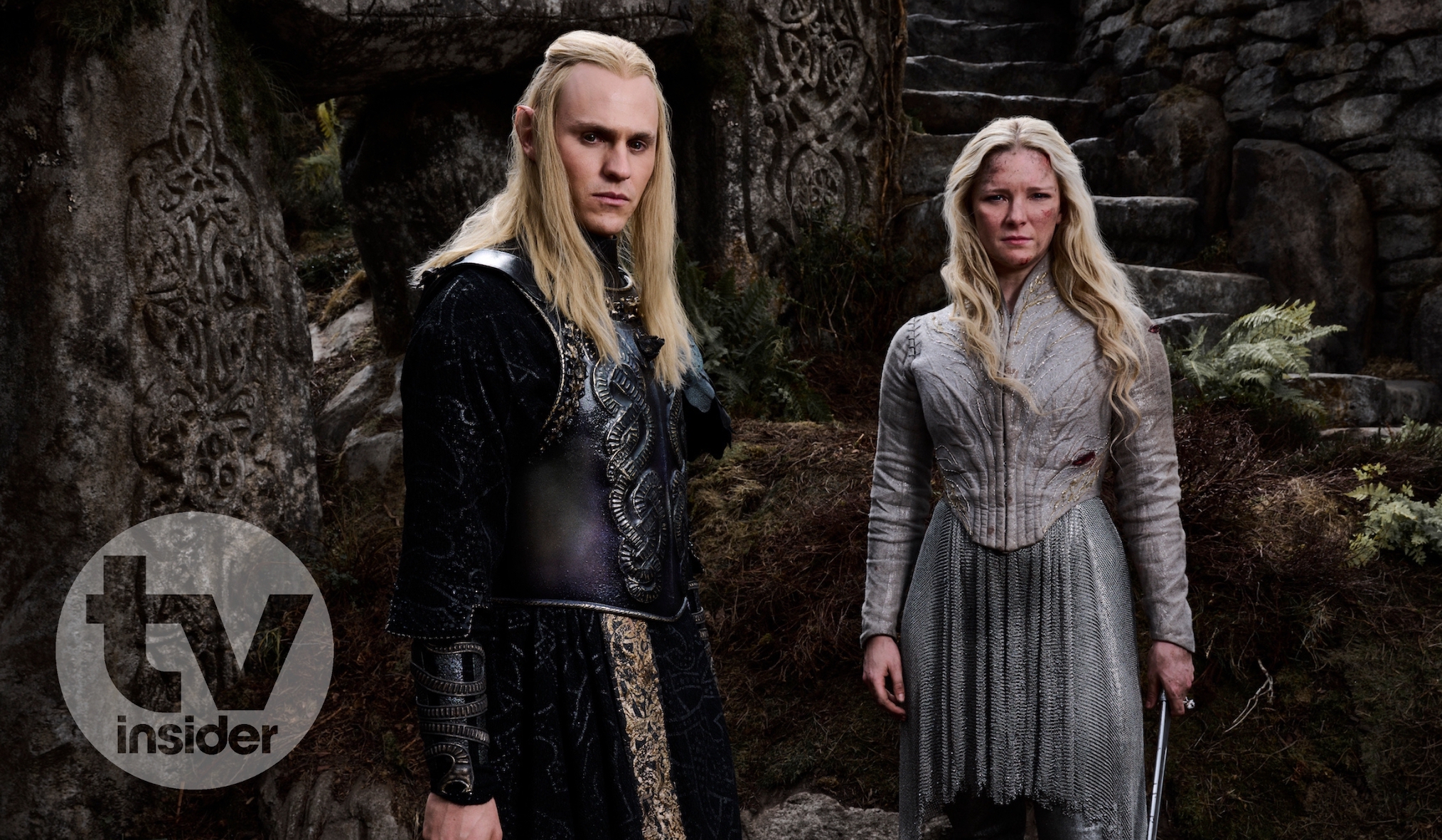 Charlie Vickers as Sauron/Annatar and Morfydd Clark as Galadriel in 'The Lord of the Rings: The Rings of Power' Season 2