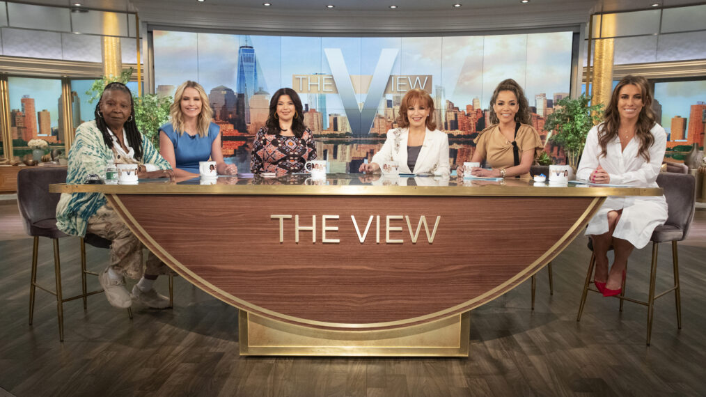 Whoopi Goldberg, Sara Haines, Ana Navarro, Joy Behar, Sunny Hostin, and Alyssa Farah Griffin on set of 'The View' Season 27