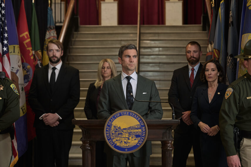 Wes Bentley as Jamie Dutton and Wendy Moniz as Governor Perry in Yellowstone Season 5 Episode 9