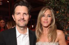 Adam Scott and Jennifer Aniston attends the Apple TV+ Emmy Awards 2024 post ceremony reception at Mother Wolf on September 15, 2024 in Los Angeles