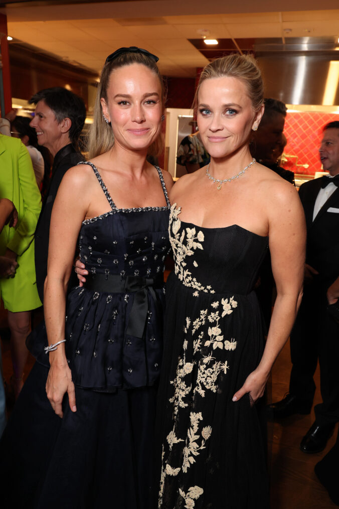 Brie Larson and Reese Witherspoon attend the Apple TV+ Emmy Awards 2024 post ceremony reception at Mother Wolf on September 15, 2024 in Los Angeles, California.