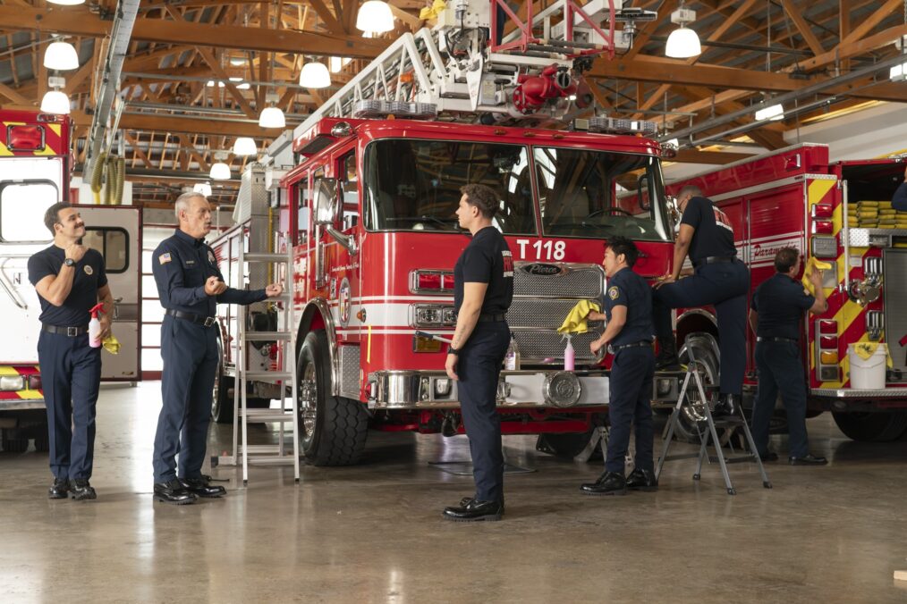 Ryan Guzman as Eddie, Brian Thompson as Gerrard, Oliver Stark as Buck, Kenneth Choi as Chimney — '9-1-1' Season 8 Premiere 