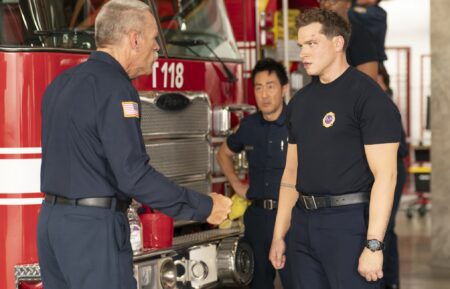 Brian Thompson as Gerrard, Oliver Stark as Buck, Kenneth Choi as Chimney — '9-1-1' Season 8 Premiere 