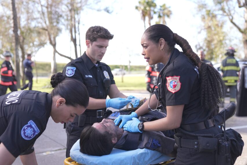 Brianna Baker as Nancy, Ronen Rubinstein as T.K., and Gina Torres as Tommy — '9-1-1: Lone Star' Season 5 Premiere "Both Sides, Now"