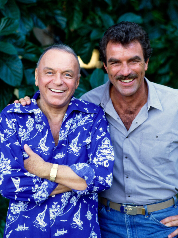 Frank Sinatra (as Retired Police Sergeant Michael Doheny) and Tom Selleck (as Magnum) in the MAGNUM P.I. episode, 