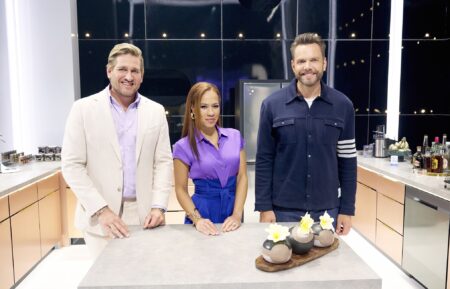 Crime Scene Kitchen judge Curtis Stone, judge Yolanda Gampp, and host Joel McHale