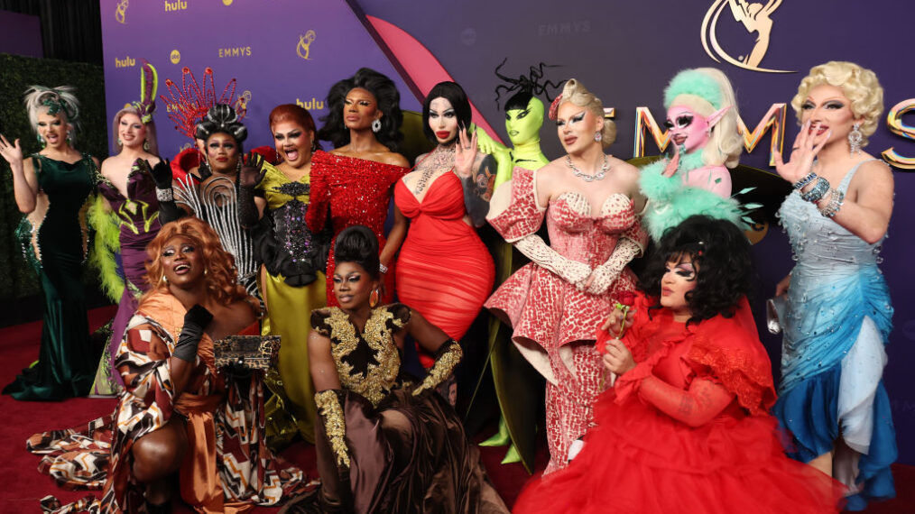 Mirage, Amanda Tori Meating, Morphine Love Dion, Sapphira Cristál, Mhi'ya Iman Le'Paige, Geneva Karr, Xunami Muse, Hershii LiqCour-Jeté, Plane Jane, Nymphia Wind, Q, Megami, Dawn and Plasma attend the 76th Primetime Emmy Awards at Peacock Theater on September 15, 2024 in Los Angeles, California.