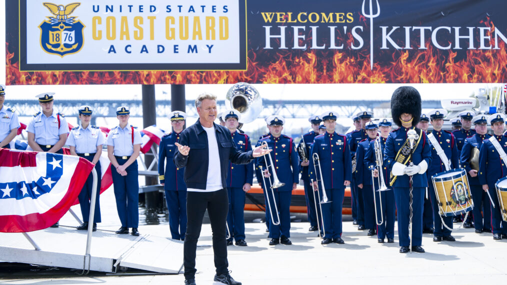 HELL’S KITCHEN: Gordon Ramsay with the US Coast Guard Academy in the Season 23 Premiere of HELL’S KITCHEN: HEAD CHEFS ONLY Airing Thursday Sept. 26 (8:00-9:02 PM ET/PT) on FOX. CR/ Jeff Neira / FOX. ©2024 FOX Media LLC.