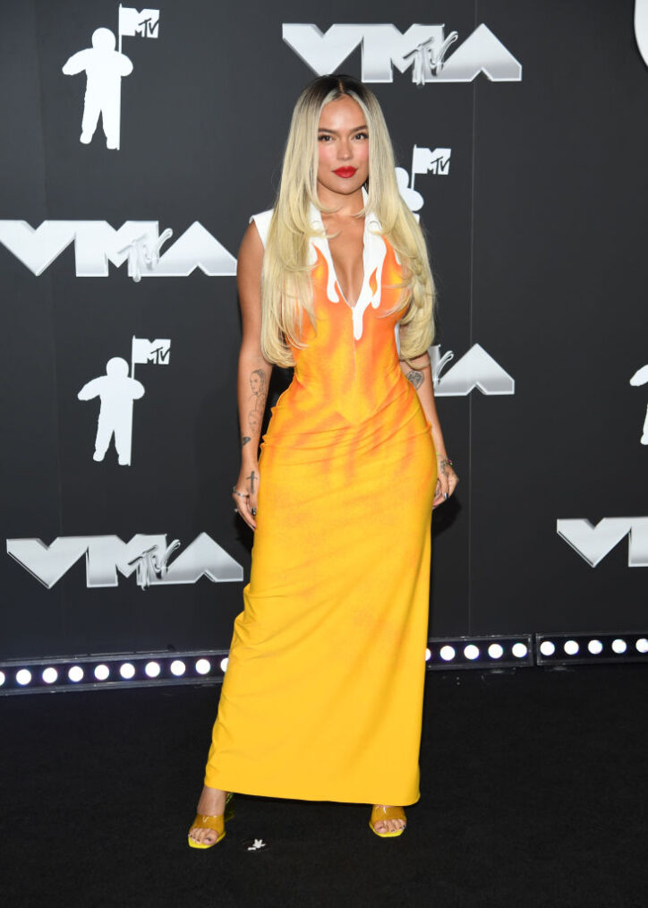 ELMONT, NEW YORK - SEPTEMBER 11: Karol G attends the 2024 MTV Video Music Awards at UBS Arena on September 11, 2024 in Elmont, New York. (Photo by Noam Galai/Getty Images for MTV)