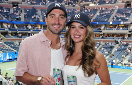 Joey Graziadei and Kelsey Anderson enjoy a Heineken Silver at the US Open Tennis Championships