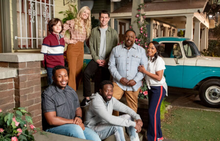 The Neighborhood - Marcel Spears (Marty Butler), Hank Greenspan (Grover Johnson), Beth Behrs (Gemma Johnson), Max Greenfield (Dave Johnson), Sheaun McKinney (Malcolm Butler), Cedric the Entertainer (Calvin Butler) and Tichina Arnold (Tina Butler) star in the hit comedy THE NEIGHBORHOOD, which airs Mondays at 8 PM ET/PT on CBS. Photo: Monty Brinton/CBS