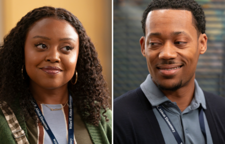 Quinta Brunson and Tyler James Williams in the 'Abbott Elementary' Season 4 premiere